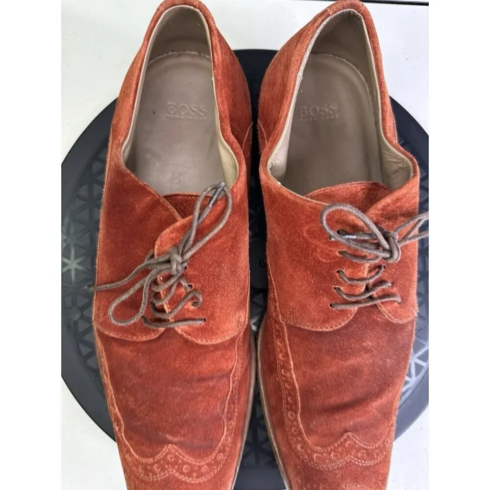 Hugo Boss Oxford Derby Wingtip Suede Shoe Size 7 Orange